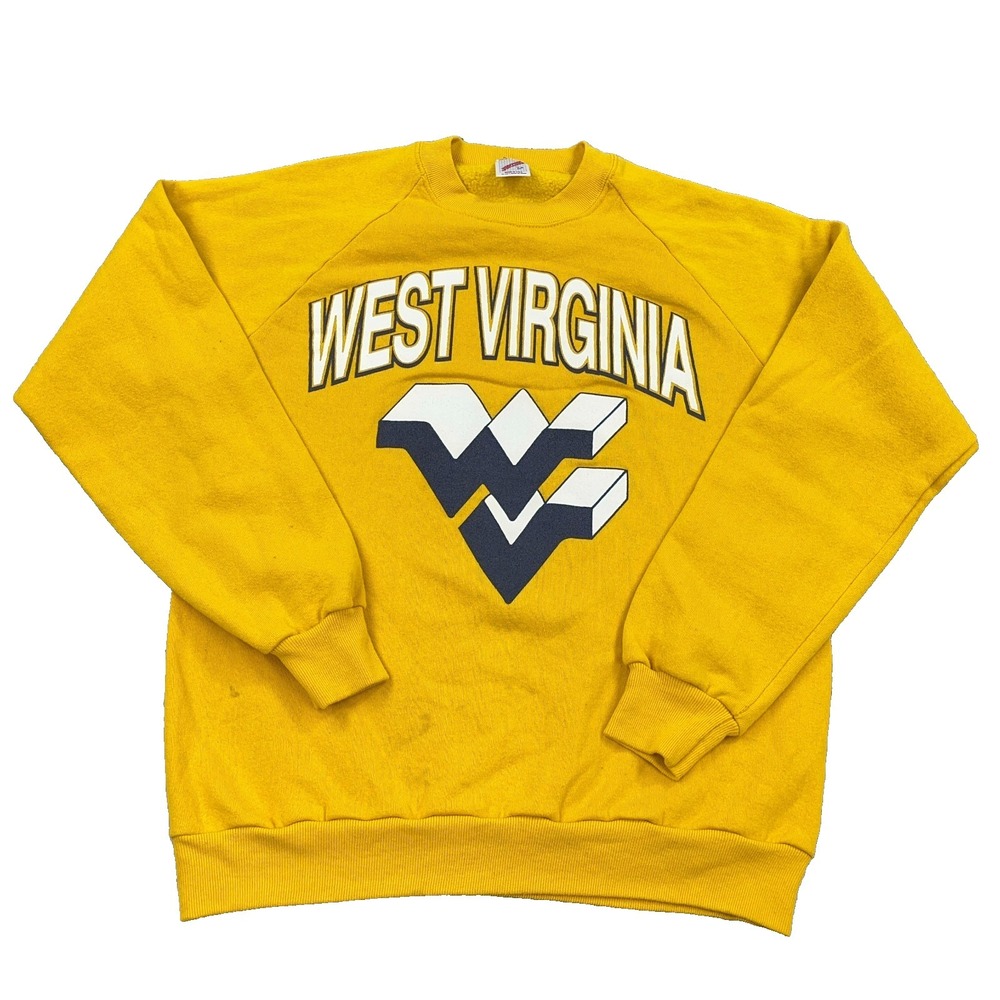 Vintage West Virginia Mountaineers Sweatshirt Men Large Crewneck WVU 80s Yellow